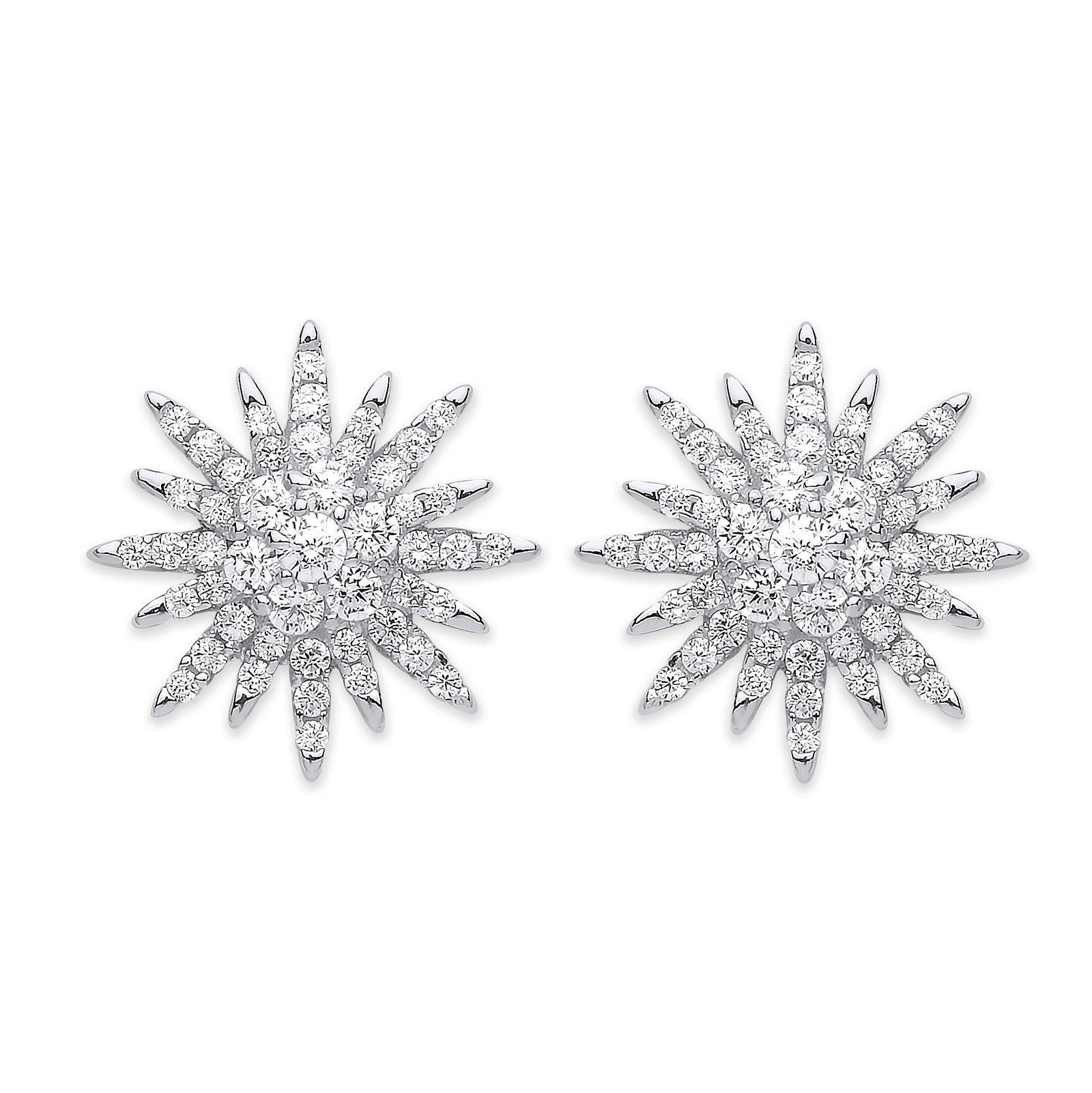 Silver Cubic Zirconia Starburst Stud Earrings - Fine Ring - Certified Authentic - Swiss Made – Luxury Jewellery by Imp